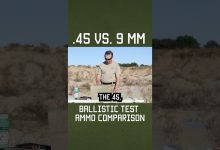 .45 vs. 9mm ballistic test ammo comparison #military #shorts