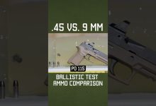 .45 vs. 9 mm Ballistic Test Ammot Comparison #shorts #military
