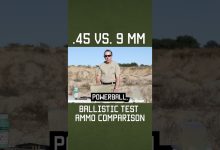 .45 vs. 9 mm Ballistic Test Ammo Comparison #shorts #military
