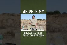.45 vs. 9 mm Ballistic Test Ammo Comparison #shorts #military #reload
