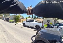 Suspect Crashes into Police Motorcycle Before Officers Open Fire