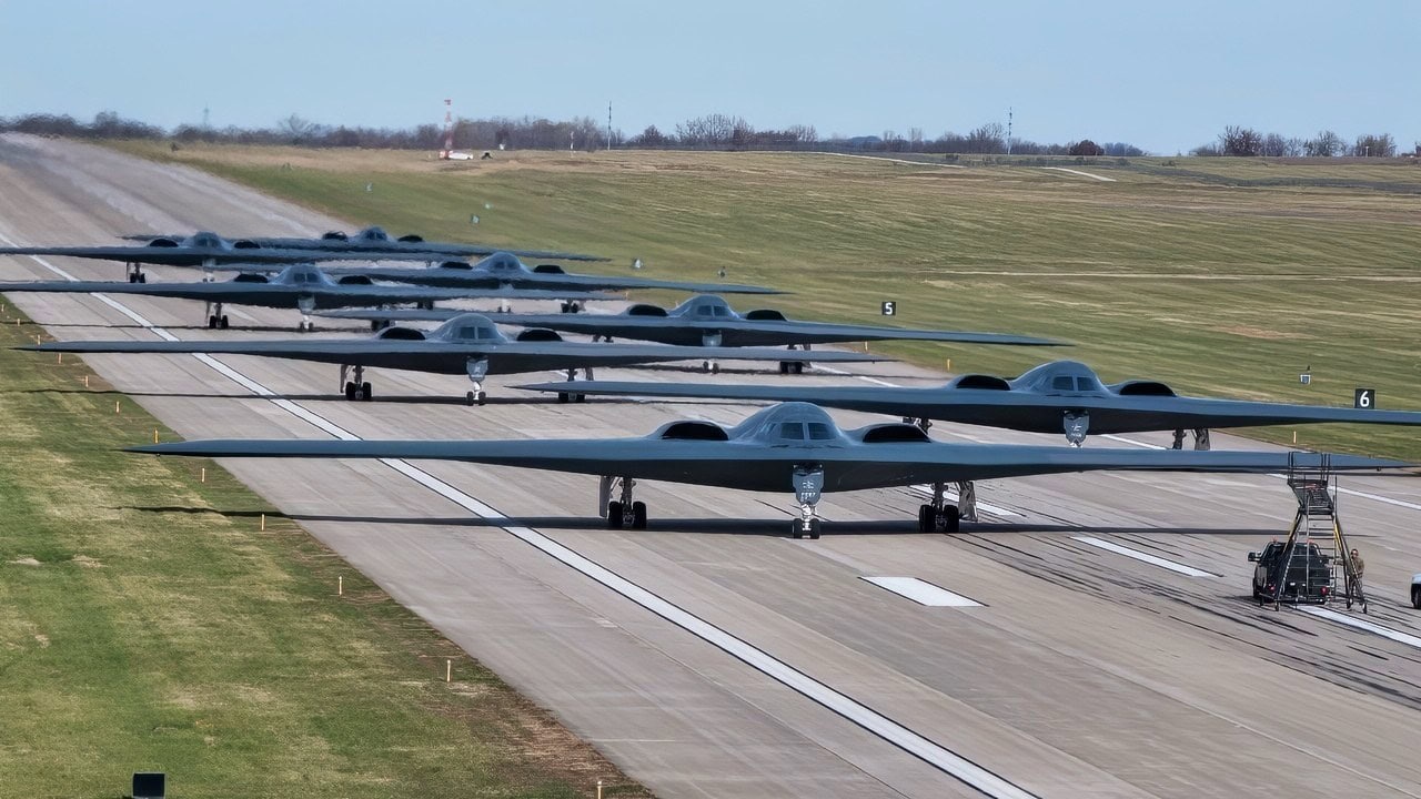 B-2 Spirit stealth bombers assigned to Whiteman Air Force Base taxi and take-off during exercise Spirit Vigilance on Whiteman Air Force Base on November 7th, 2022. Routine exercises like Spirit Vigilance assure our allies and partners that Whiteman Air Force Base is ready to execute nuclear operations and global strike anytime, anywhere. (U.S. Air Force photo by Airman 1st Class Bryson Britt)
