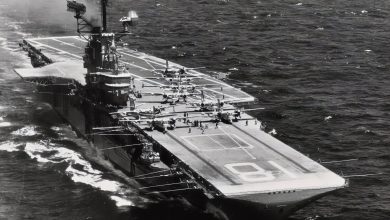 A destroyer that survived Utah Beach and a kamikaze bomb turned in front of an aircraft carrier at 24 knots off Newfoundland in 1952, after her executive officer said the turn would hit it, and was cut in half, killing 176, while the carrier was back at sea in 10 days